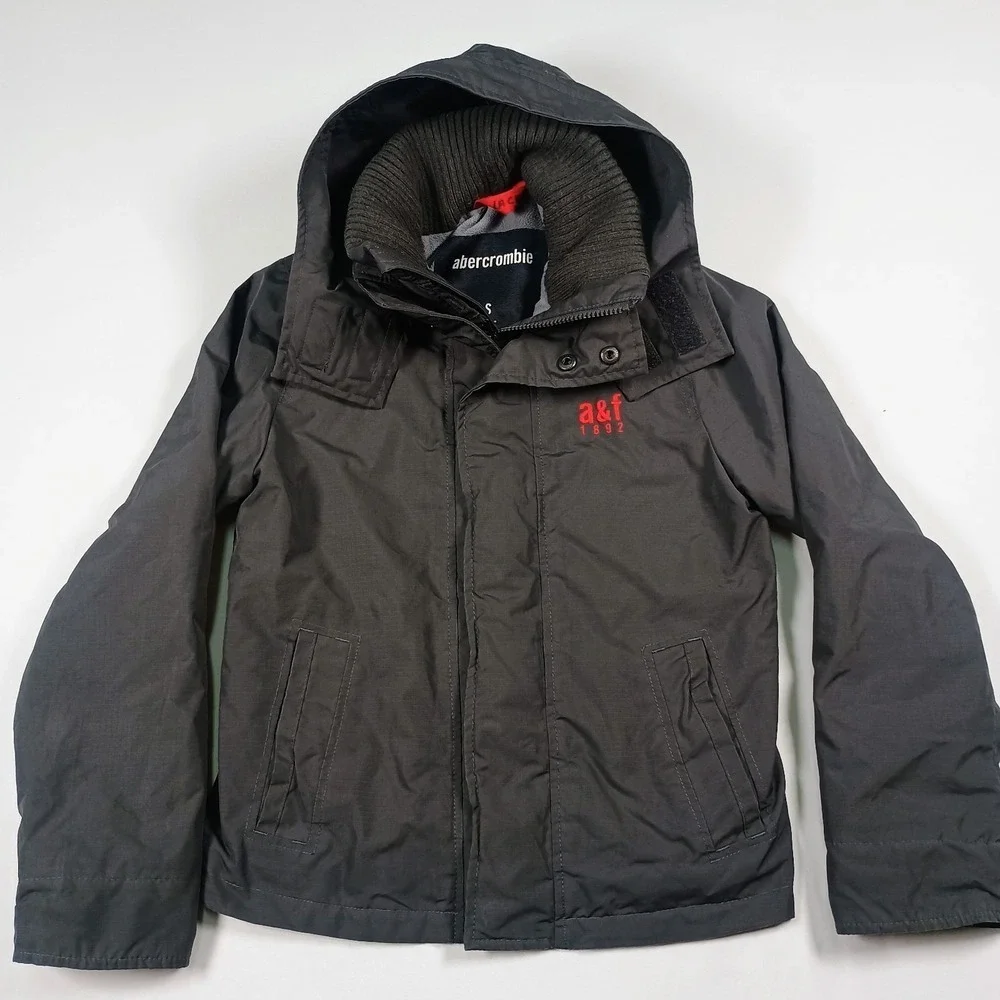 Abercrombie Jacket Kids Boys The All Season Weather Warrior Coat Gray Hooded Sm